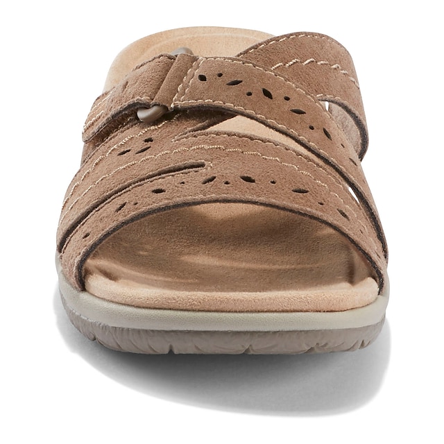 Women's White Slide Leather Sandals with Adjustable Strap 