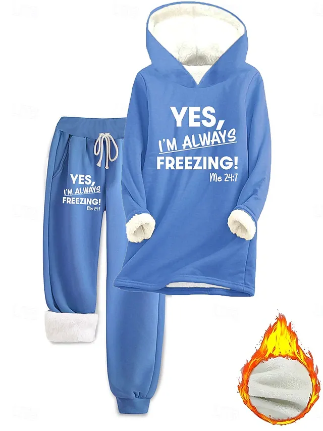 Women's Daily Stylish Two Piece Sets Tracksuit Pants Sets Long Sleeve Hooded Graphic Letter Drawstring