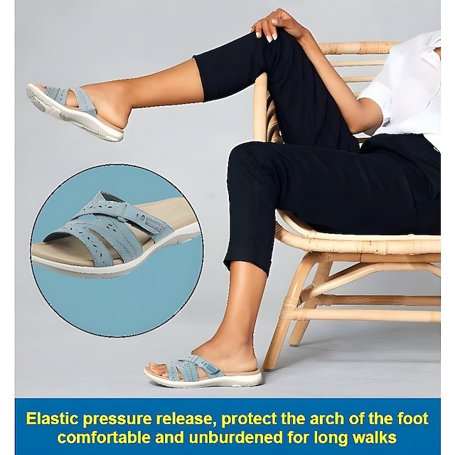 Women's White Slide Leather Sandals with Adjustable Strap 