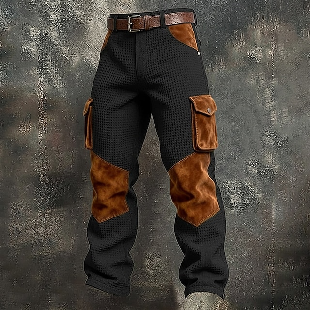 Men's Waffle Cargo Pants Trousers Casual Pants Pocket Elastic Waist Multi Pocket Plain Comfort Soft Full Length Outdoor Casual Daily Vacation Fashion Black Army Green Micro-elastic