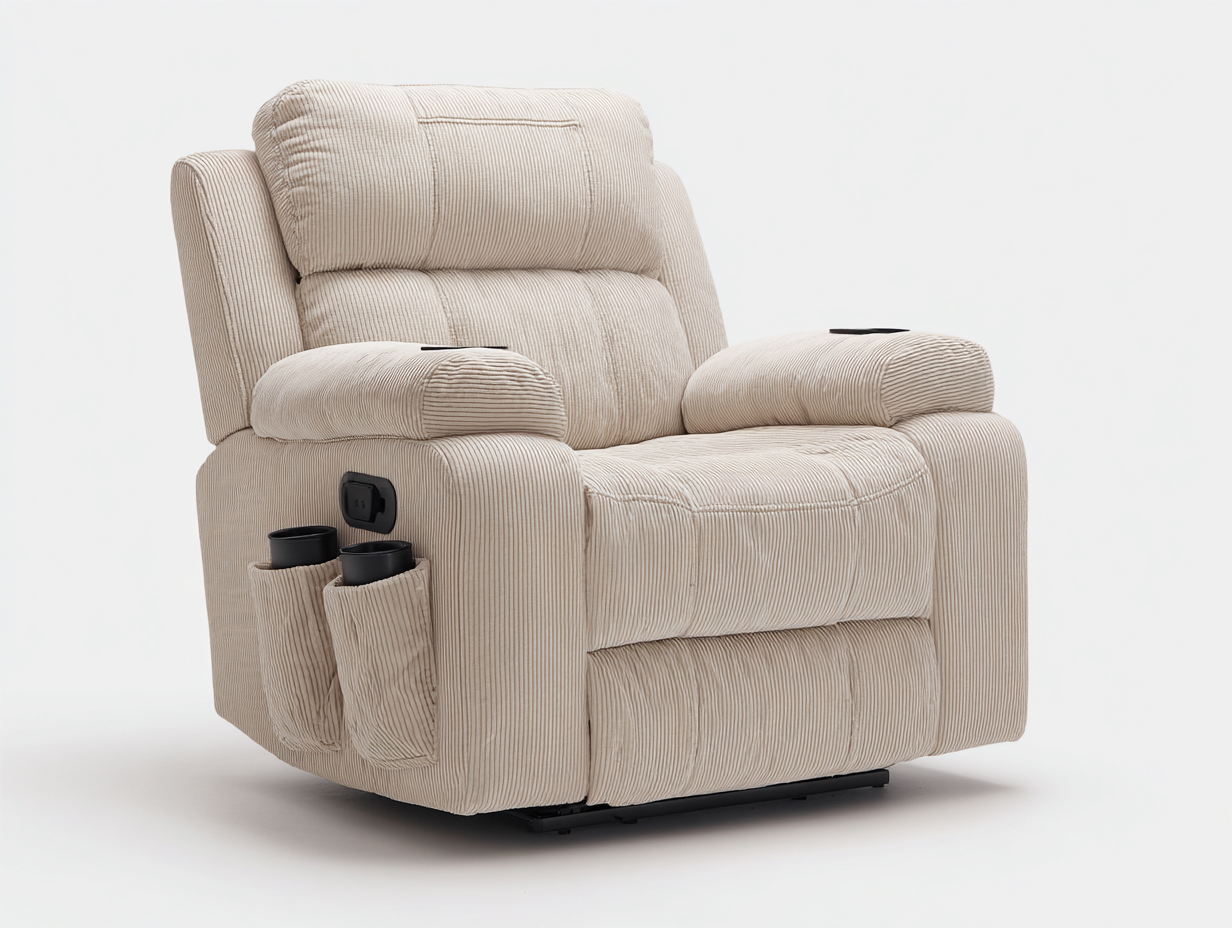 Poltrona reclinabile - velluto a coste - 99x95x107 cm - beige - moderno-Zizovanest