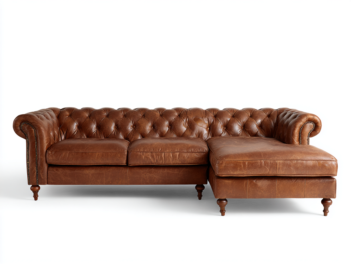 Divano angolare - pelle - 286x168x74 cm - marrone - stile Chesterfield elegante-Zizovanest