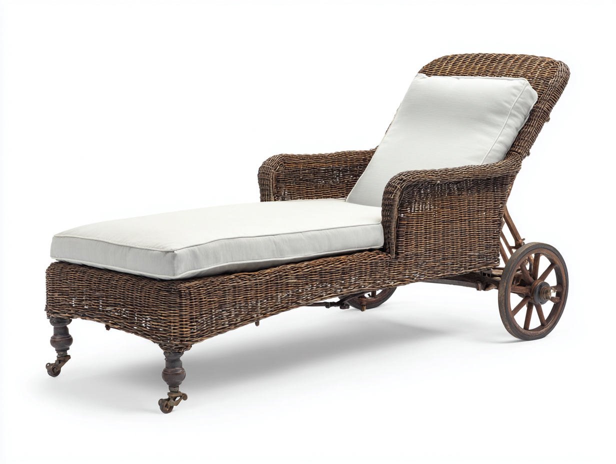 Lettino prendisole - rattan-tessuto - 188x74x92 cm - marrone-bianco - stile classico-Zizovanest
