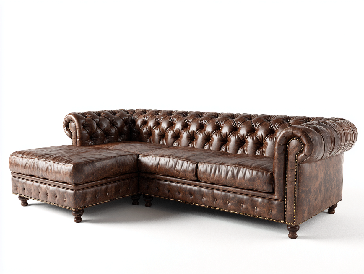 Divano angolare - pelle - 301x184x79 cm - marrone - stile Chesterfield vintage-Zizovanest