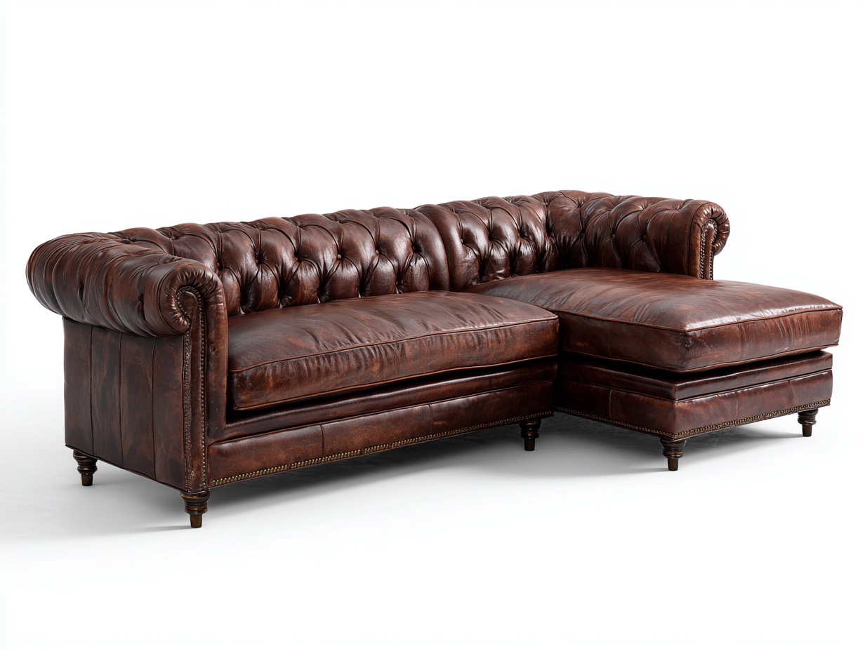 Divano angolare - pelle - 276x182x74 cm - marrone - stile Chesterfield vintage-Zizovanest