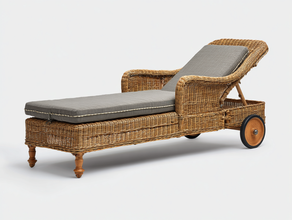 Lettino prendisole - rattan-tessuto - 193x77x90 cm - marrone chiaro-grigio - stile contemporaneo-Zizovanest