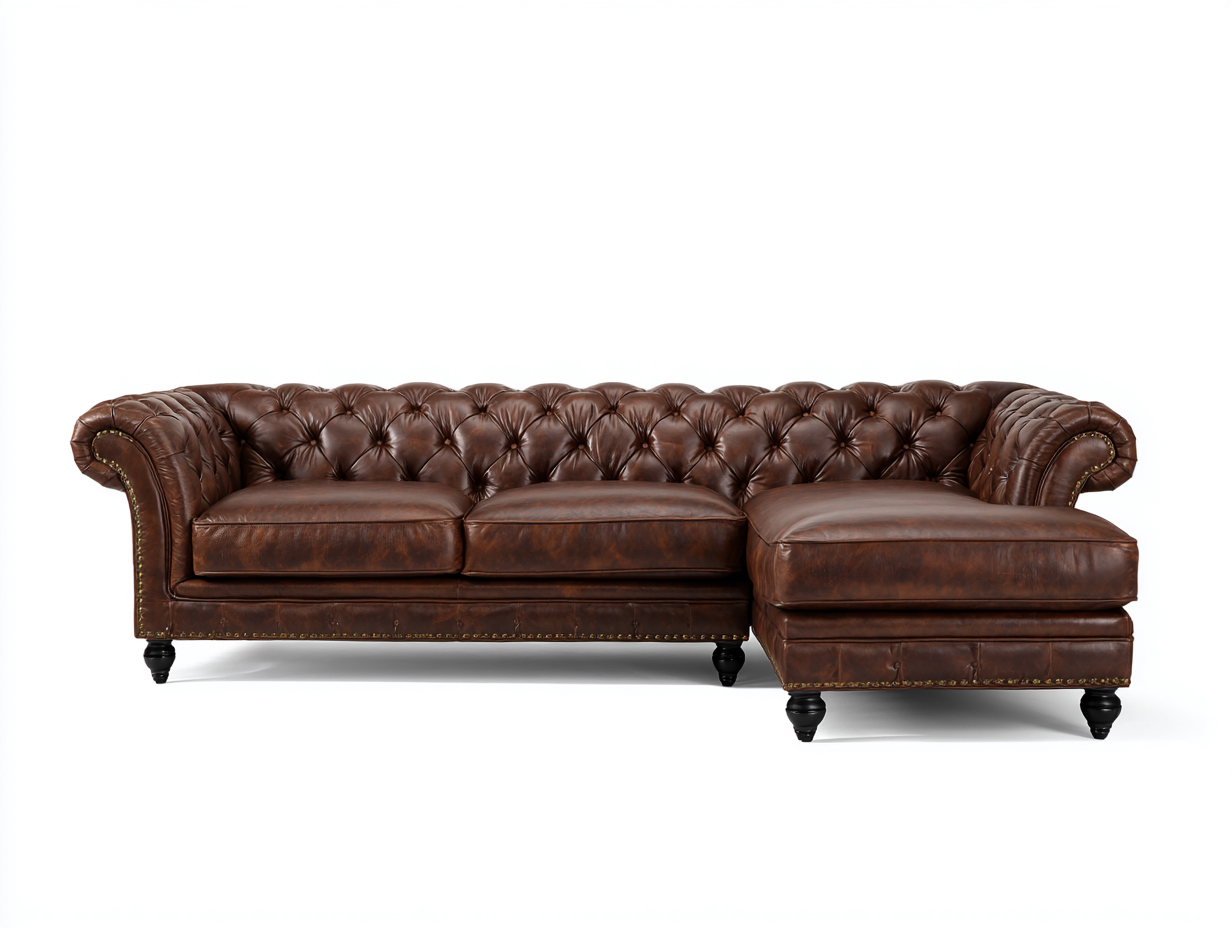 Divano angolare - pelle - 290x178x73 cm - marrone - stile Chesterfield senza tempo-Zizovanest