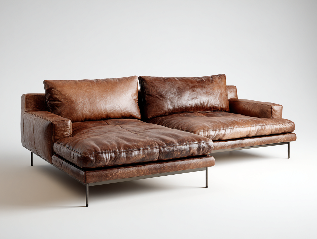 Divano angolare-Pelle sintetica-Metallo-274 x 170 x 80 cm-Marrone-Stile moderno-Zizovanest