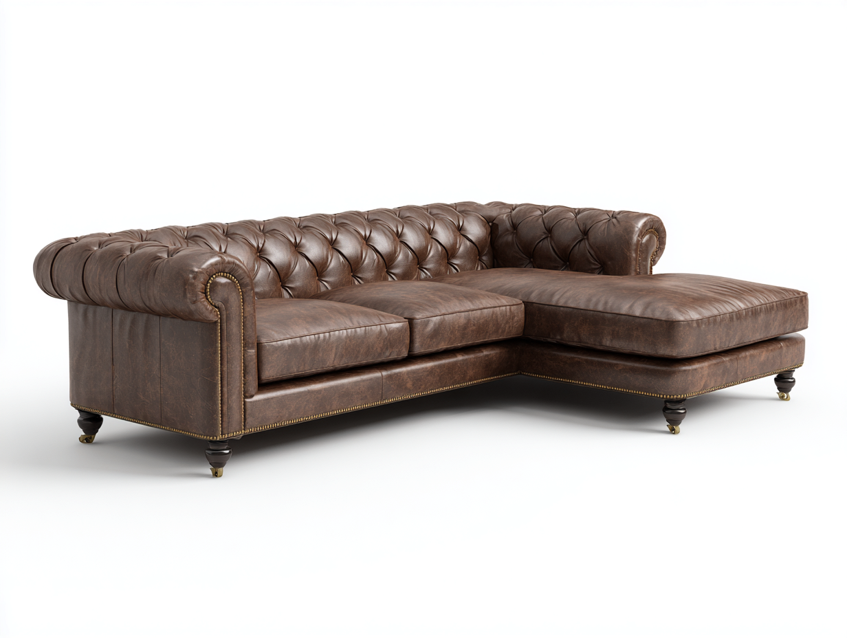 Divano angolare-Pelle sintetica-278 x 172 x 76 cm-Marrone-Stile Chesterfield-Zizovanest