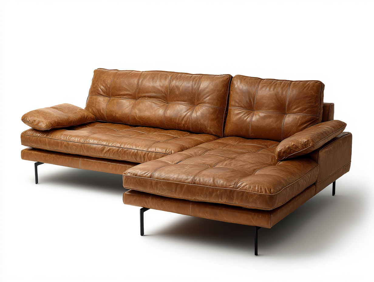 Divano angolare-Pelle sintetica-Metallo-268 x 176 x 82 cm-Marrone-Stile moderno-Zizovanest