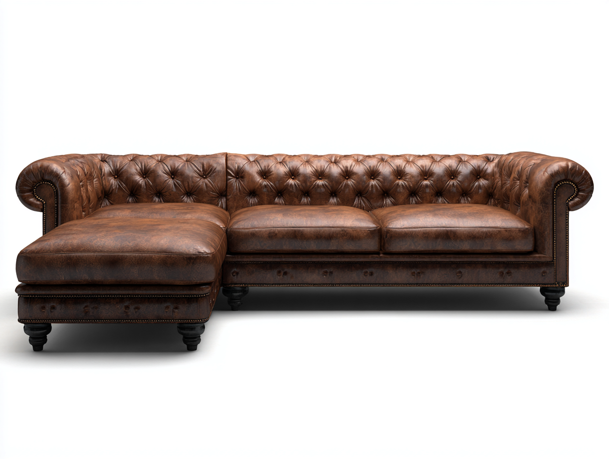 Divano angolare - pelle - 292x174x75 cm - marrone - stile Chesterfield tradizionale-Zizovanest