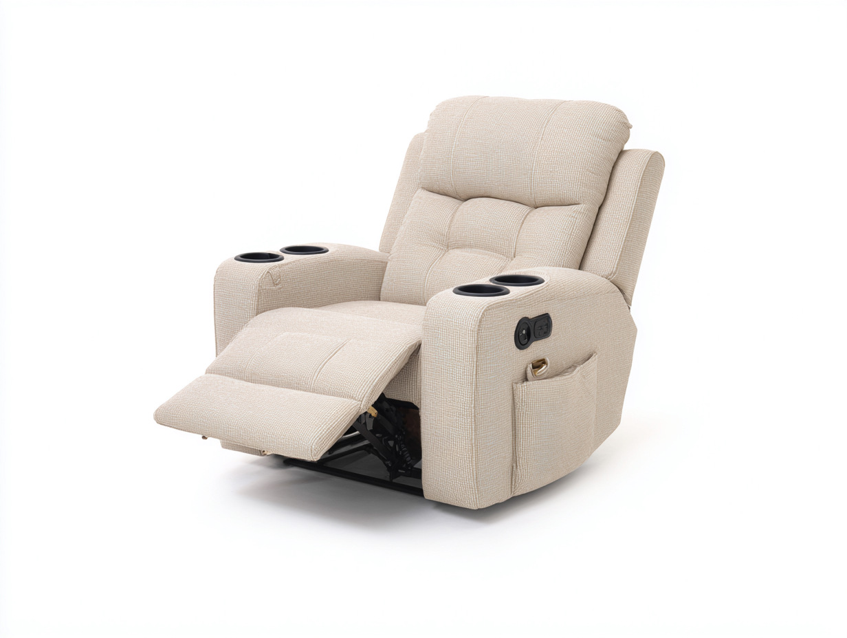 Poltrona reclinabile - tessuto - 93x91x107 cm - beige - moderno-Zizovanest