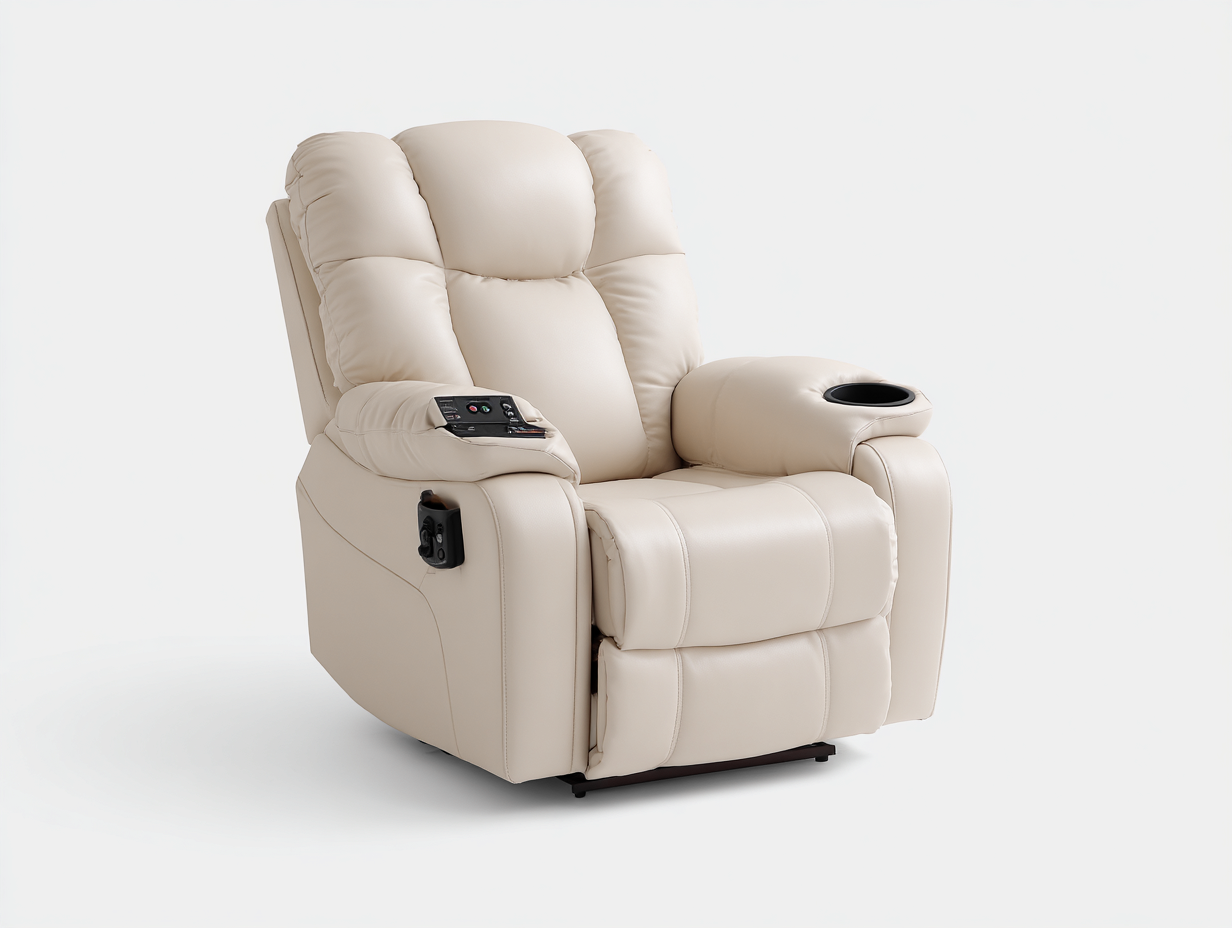 Poltrona reclinabile - pelle sintetica - 96x92x109 cm - crema - moderno-Zizovanest