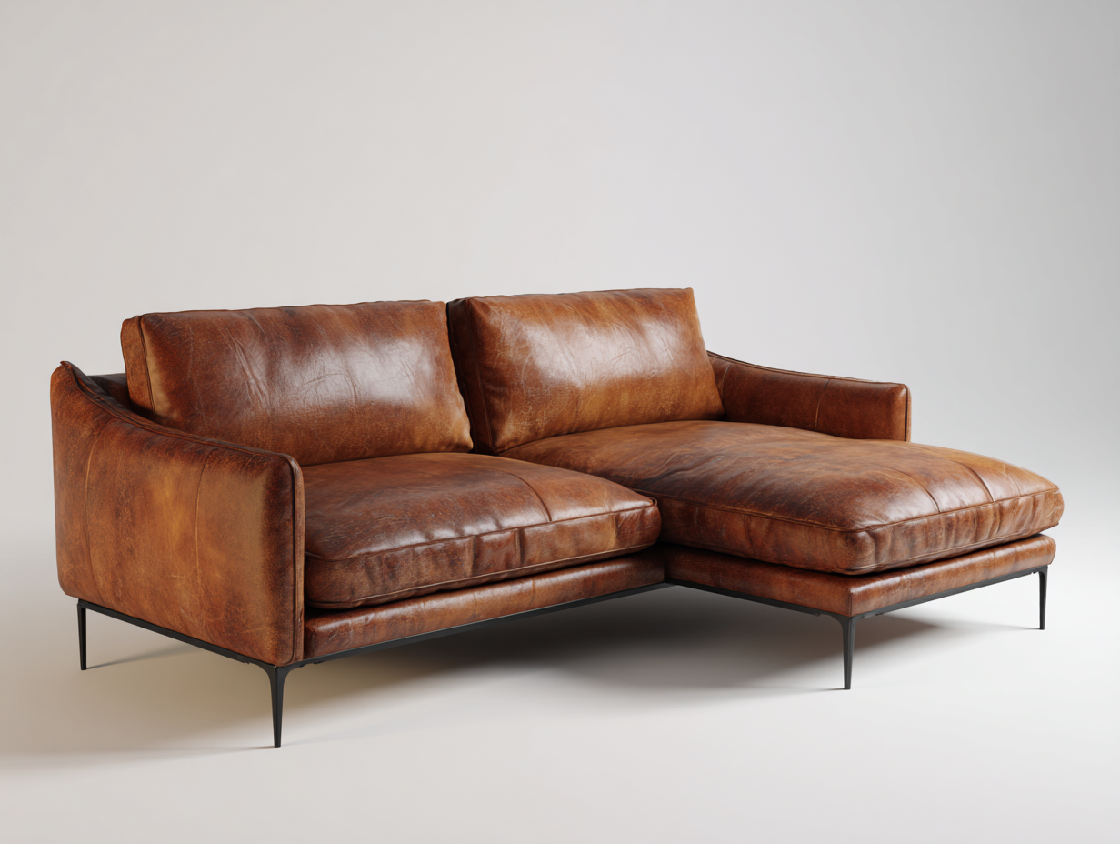 Divano angolare-Pelle sintetica-Metallo-266 x 162 x 79 cm-Marrone-Stile moderno-Zizovanest