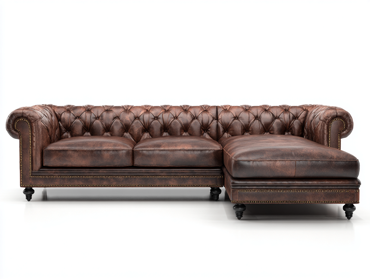 Divano angolare - pelle - 288x172x77 cm - marrone - stile Chesterfield-Zizovanest