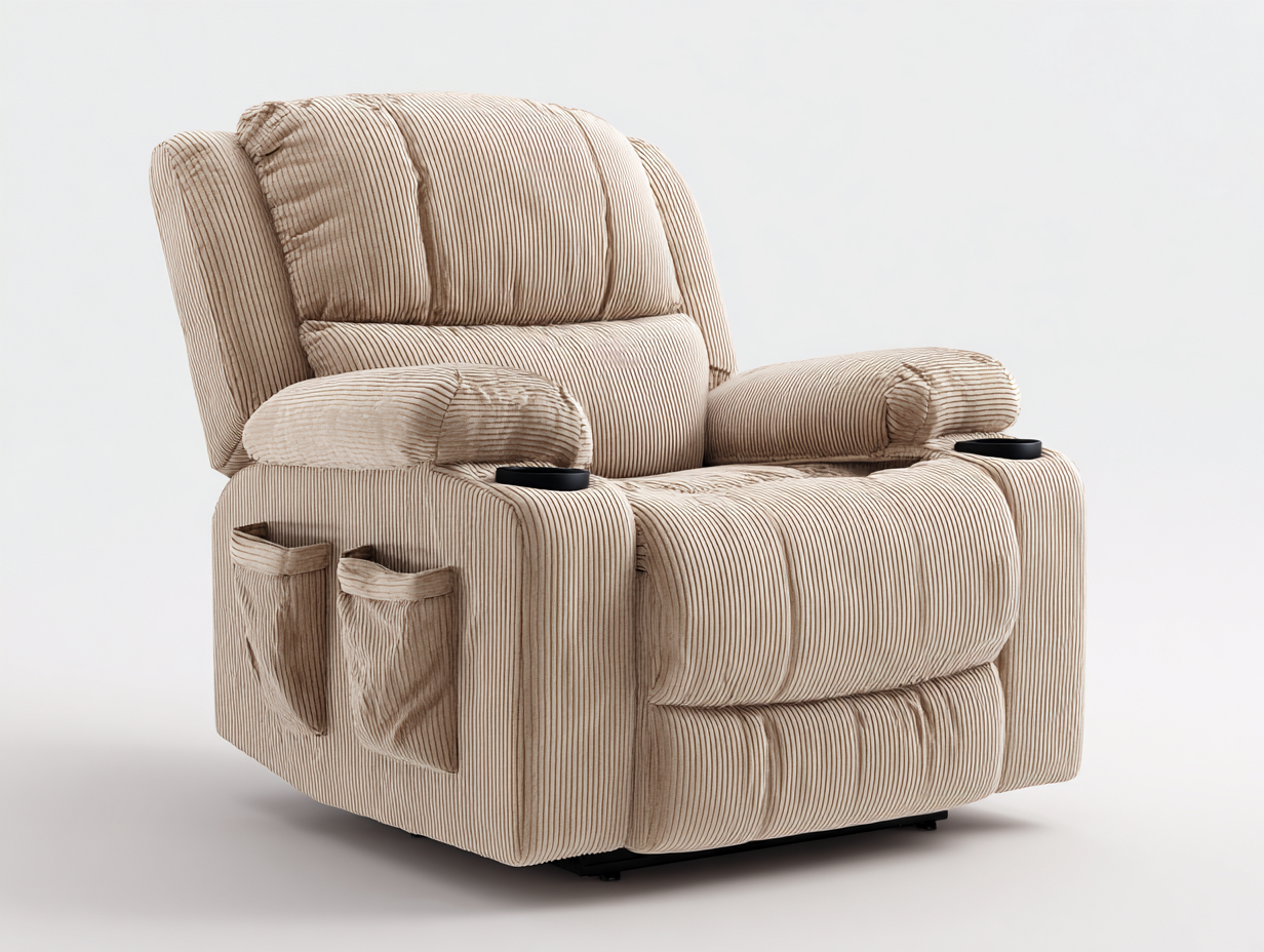 Poltrona reclinabile - velluto a coste - 100x96x108 cm - beige - moderno-Zizovanest