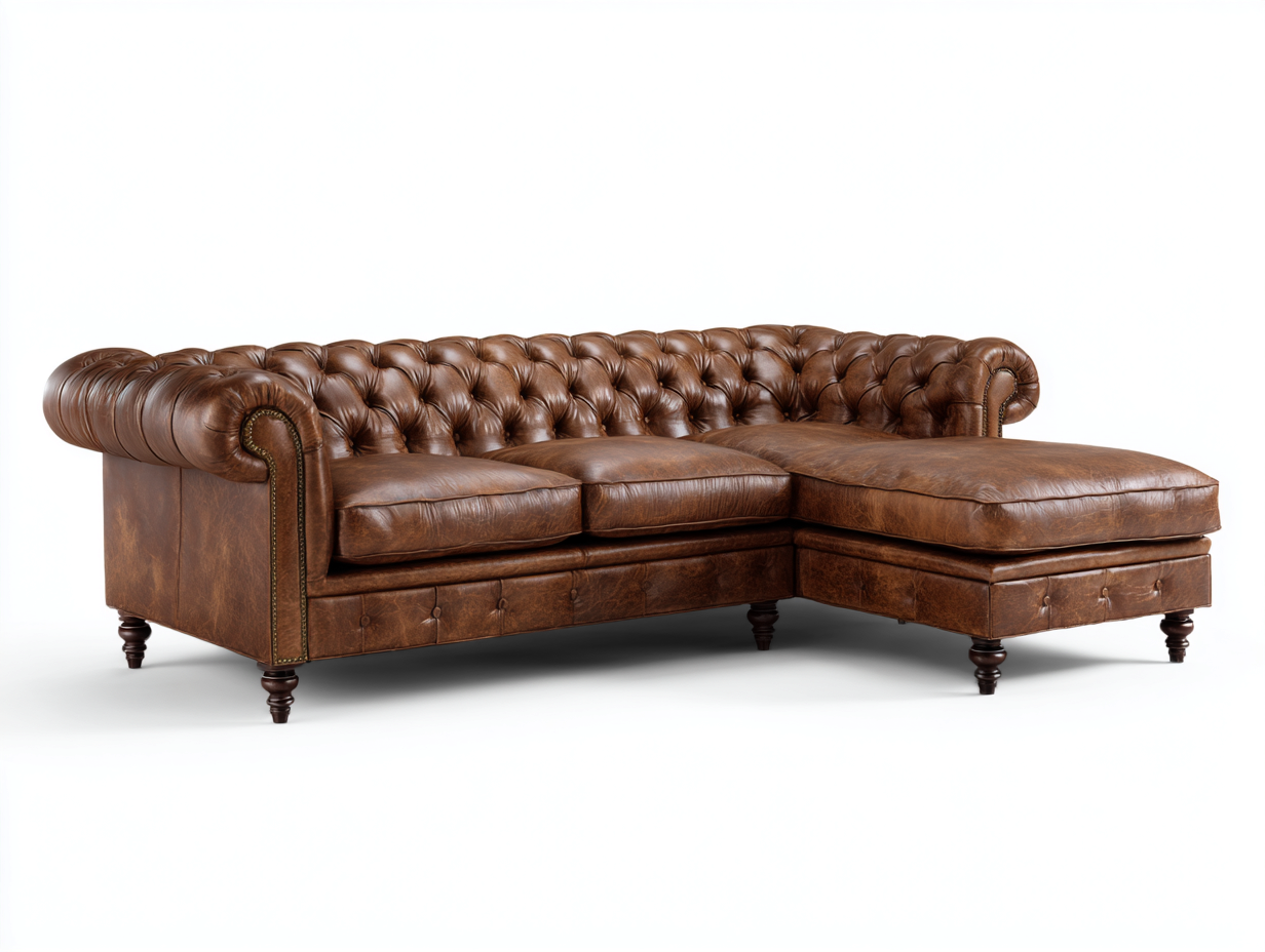 Divano angolare-Pelle sintetica-292 x 168 x 77 cm-Marrone-Stile Chesterfield-Zizovanest