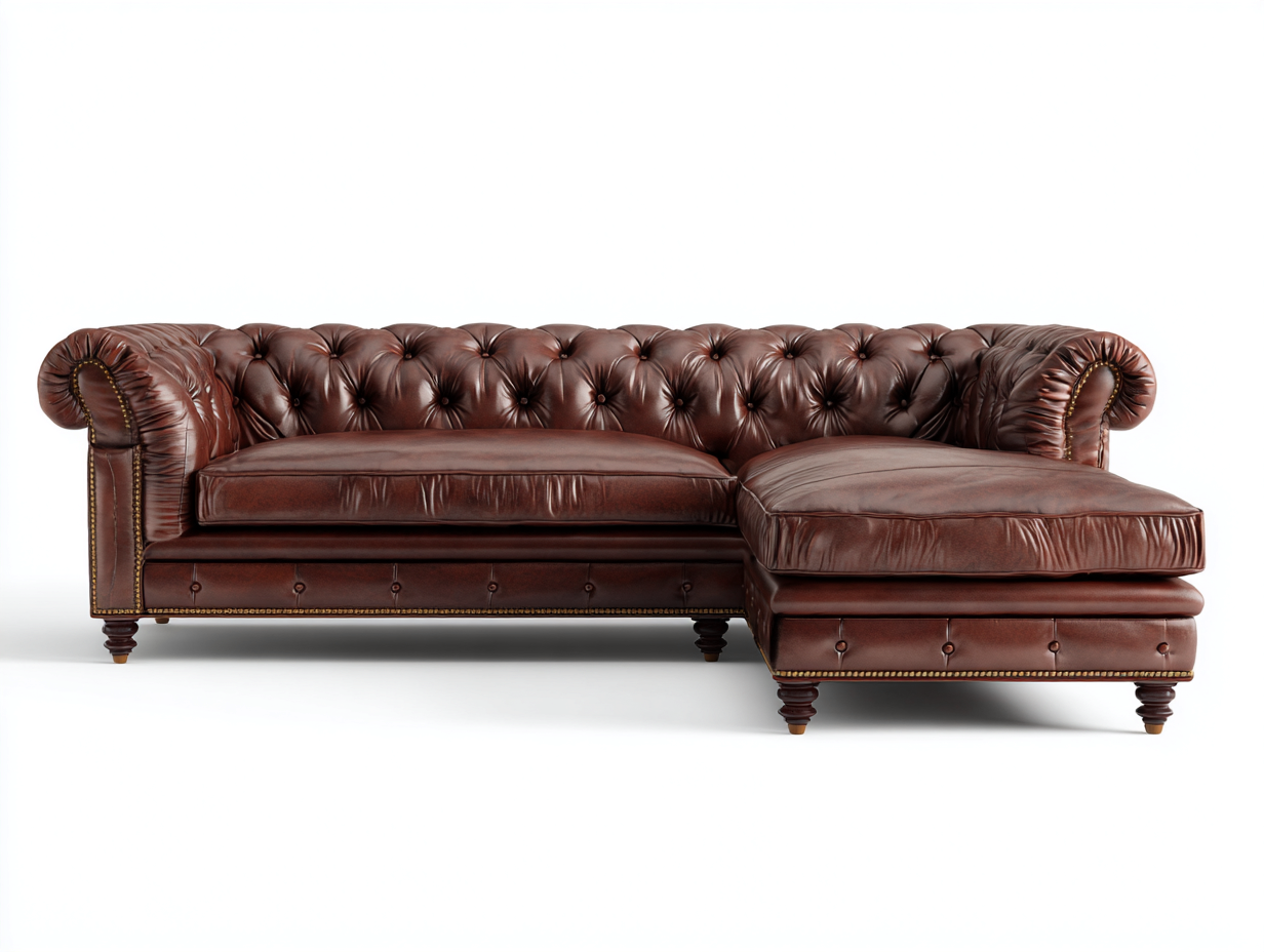 Divano angolare - pelle - 284x169x72 cm - marrone - stile Chesterfield classico-Zizovanest