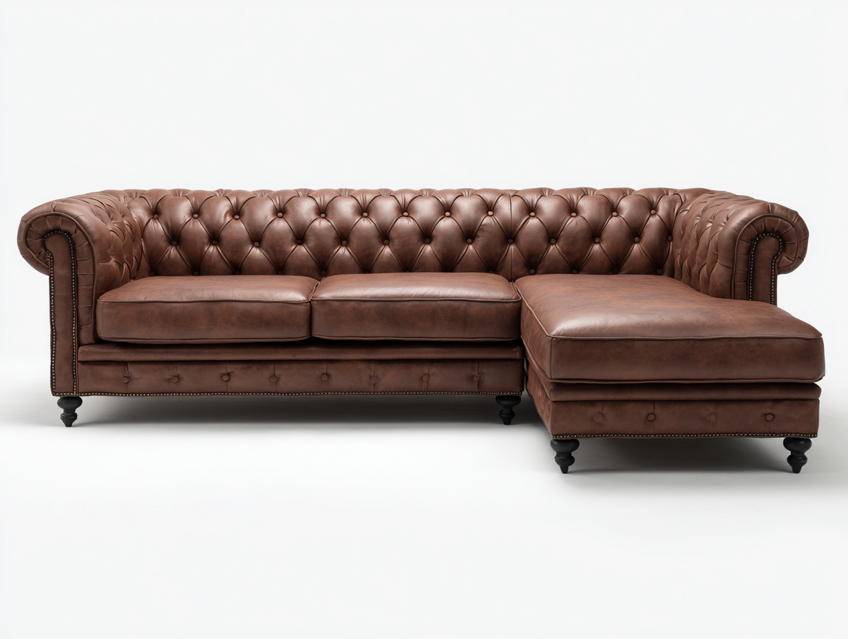 Divano angolare-Pelle sintetica-285 x 165 x 78 cm-Marrone-Stile Chesterfield-Zizovanest