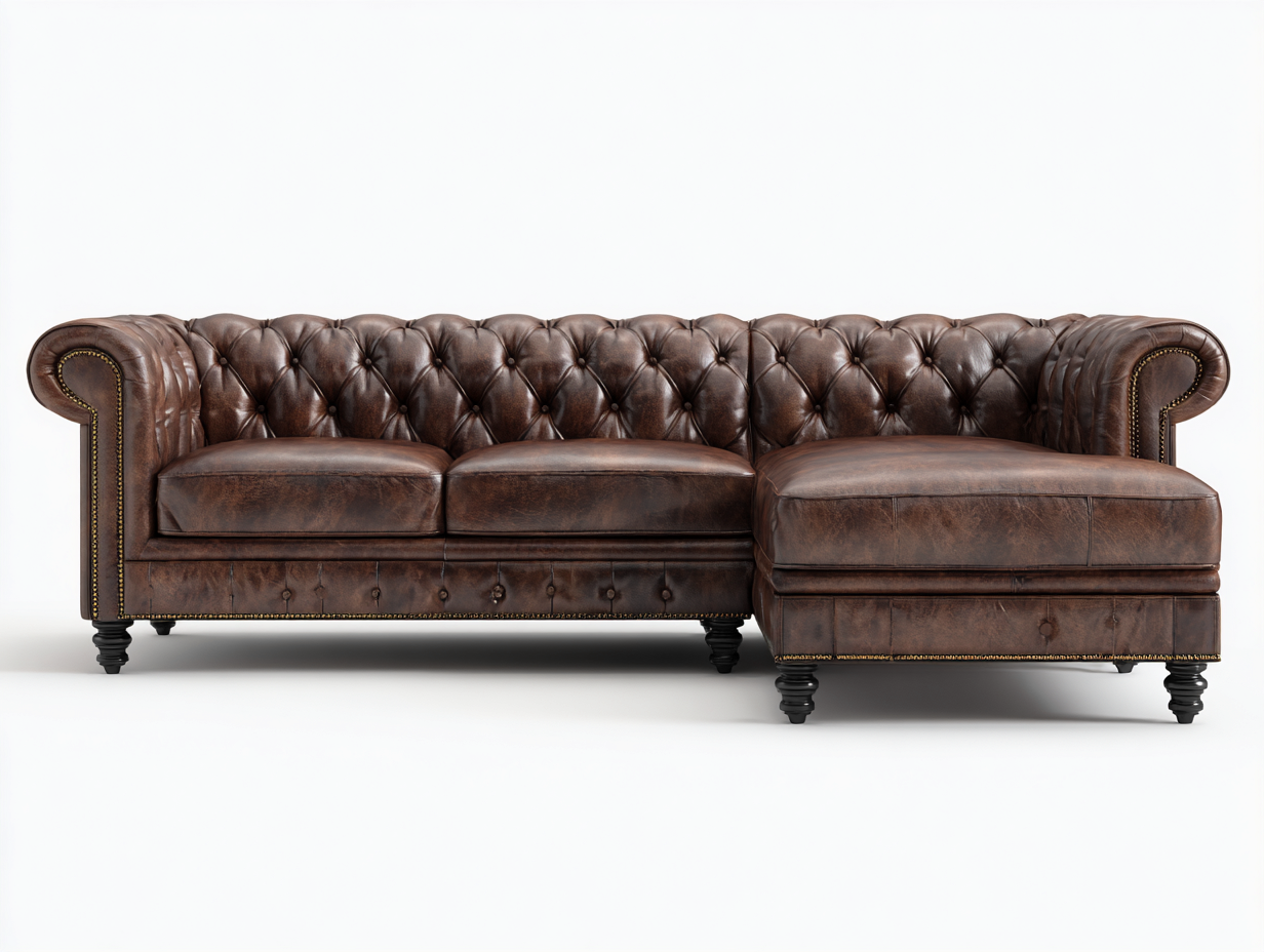 Divano angolare - pelle - 294x176x78 cm - marrone - stile Chesterfield classico-Zizovanest