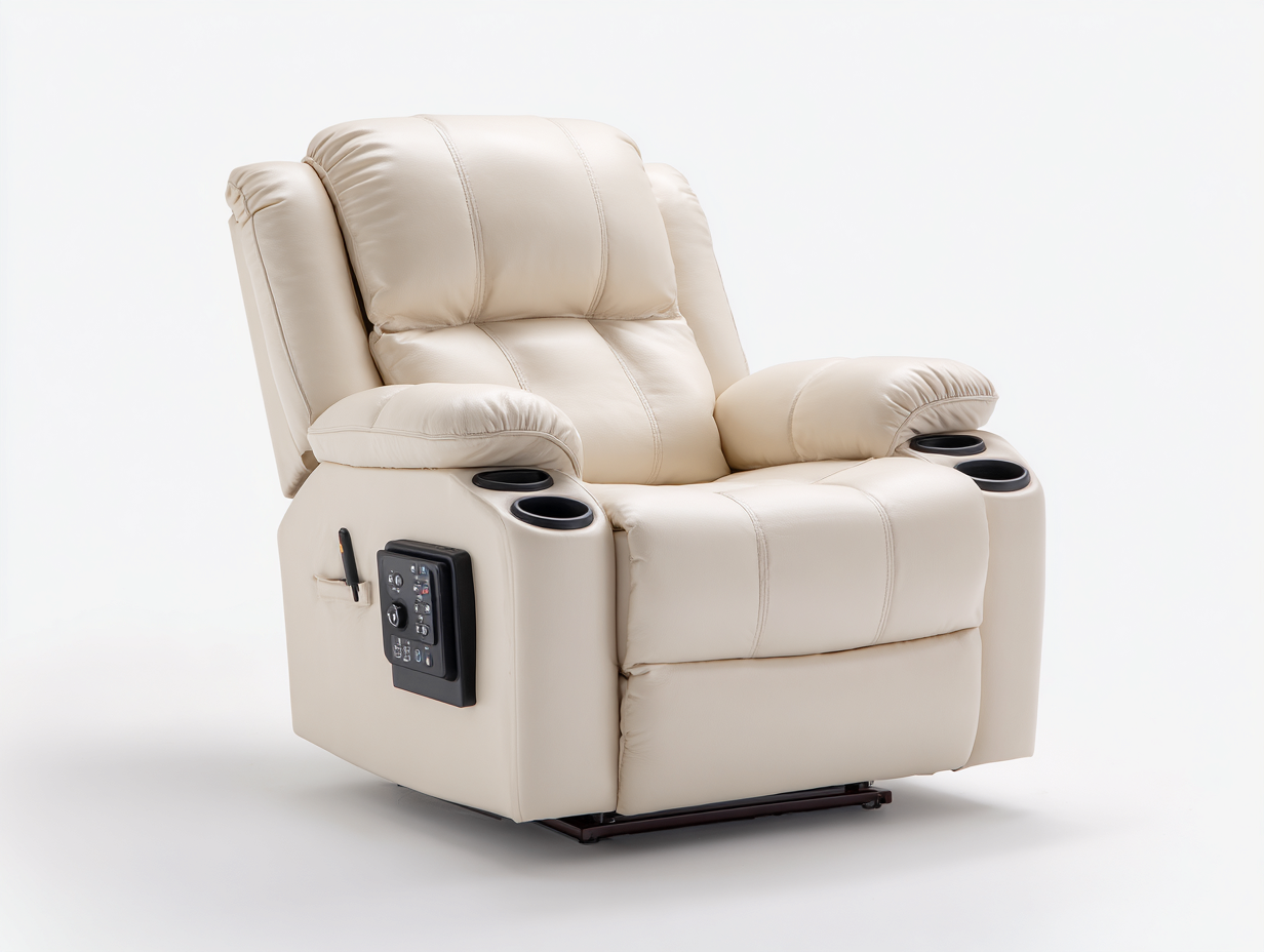 Poltrona reclinabile - pelle sintetica - 97x93x108 cm - crema - moderno-Zizovanest