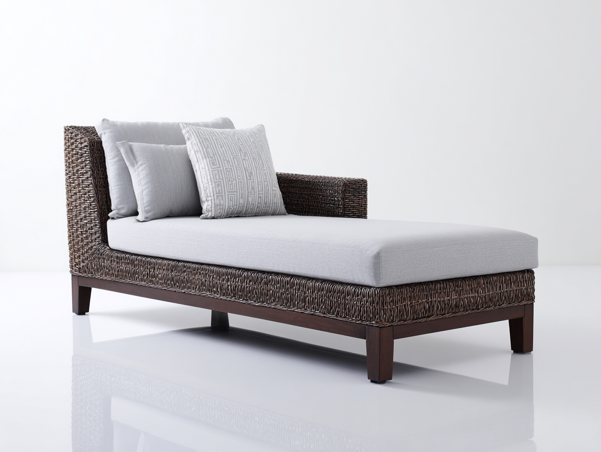Lettino prendisole - rattan-legno-tessuto - 184x86x78 cm - marrone-grigio chiaro - stile lounge-Zizovanest