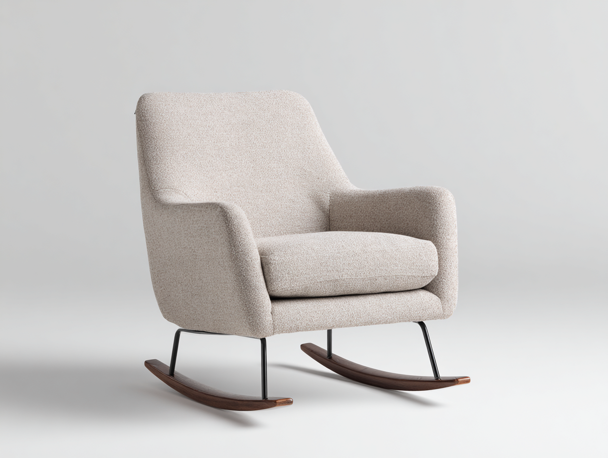 Sedia a dondolo - tessuto bouclé-metallo-legno - 90x78x100 cm - beige-nero-marrone - moderno-Rivoramahaus