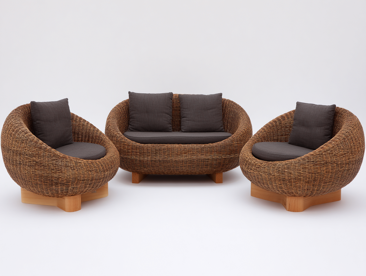 Divani da esterno - Rattan sintetico-Legno-Tessuto - 165x92x78 cm - Marrone-Antracite-Naturale - Stile organico contemporaneo-Rivoramahaus