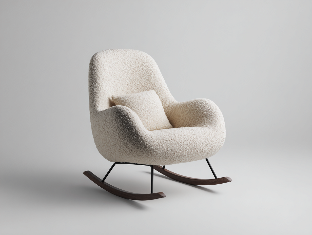 Sedia a dondolo - tessuto bouclé-metallo-legno - 89x79x101 cm - bianco crema-nero-marrone - moderno-Rivoramahaus