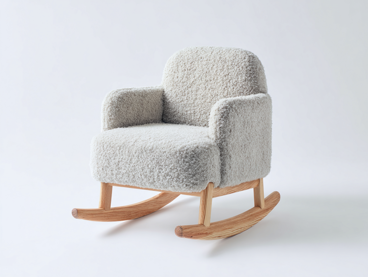 Sedia a dondolo - tessuto bouclé-legno - 83x71x87 cm - grigio chiaro-marrone - nordico-Rivoramahaus