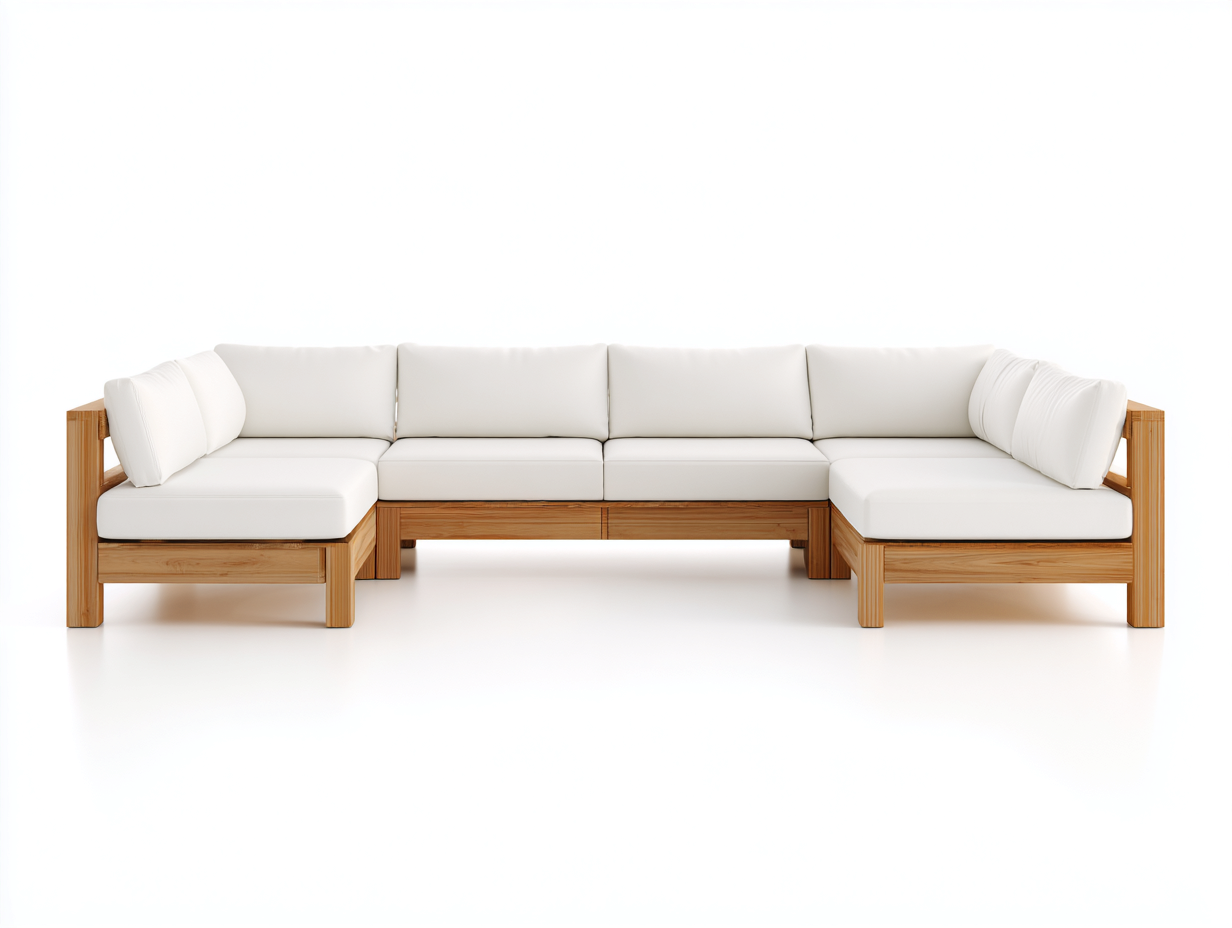 Divani da esterno - Legno-Tessuto - 372x218x78 cm - Naturale-Avorio - Stile scandinavo contemporaneo-Rivoramahaus