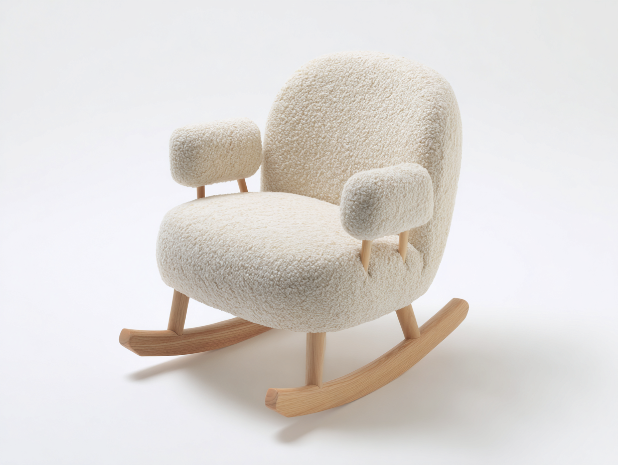 Sedia a dondolo - tessuto bouclé-legno - 81x72x87 cm - bianco crema-marrone - moderno-Rivoramahaus