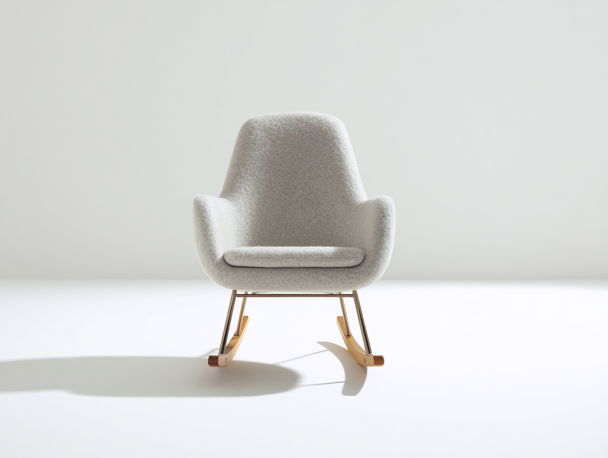 Sedia a dondolo - tessuto bouclé-metallo-legno - 82x74x94 cm - grigio chiaro-oro-marrone - contemporaneo-Rivoramahaus