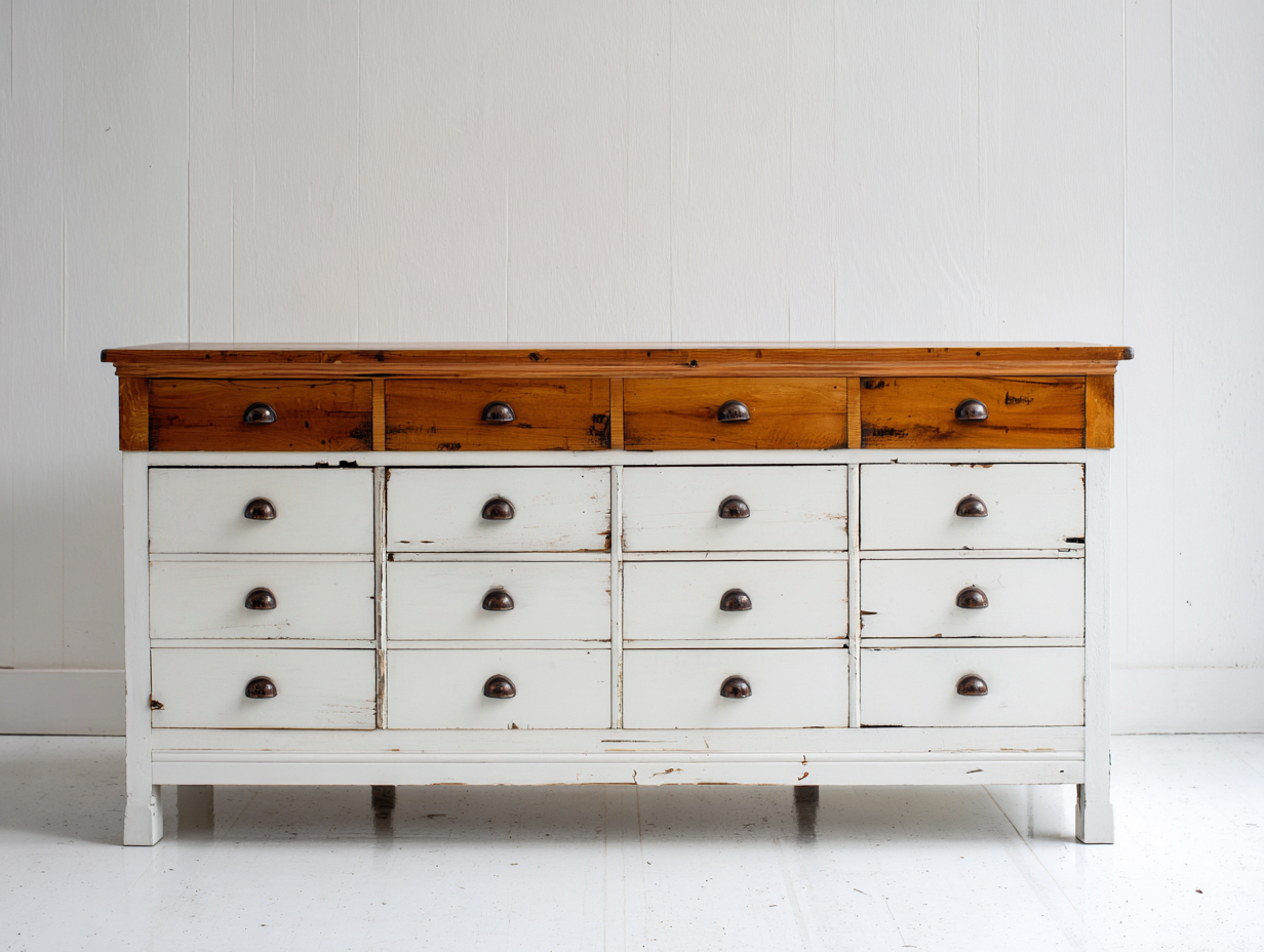 Cassettiera-Legno-160x42x82 cm-bianco-marrone-stile rustico-Rivoramahaus