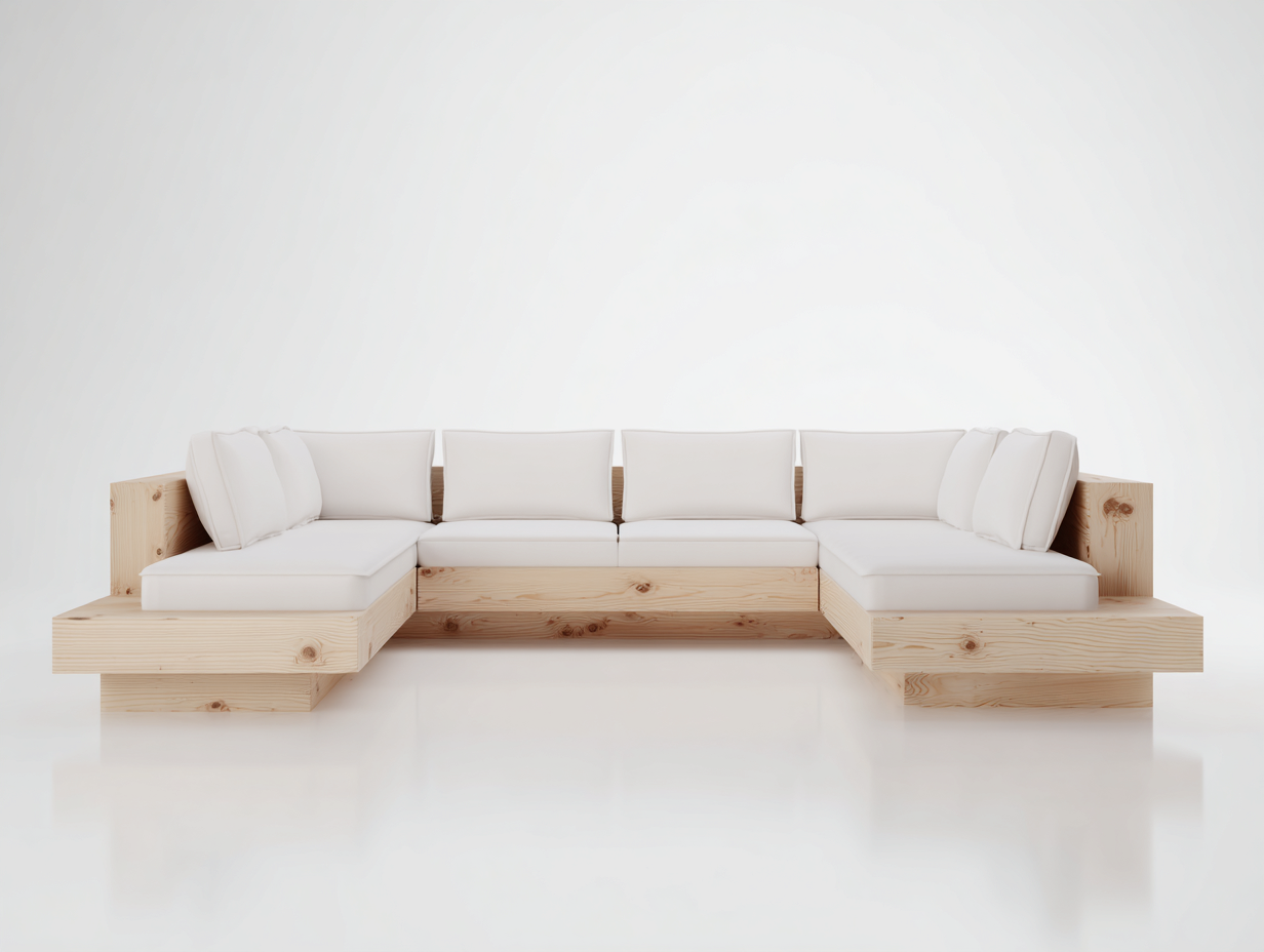 Divani da esterno - Legno-Tessuto - 352x248x70 cm - Naturale-Avorio - Stile minimalista contemporaneo-Rivoramahaus