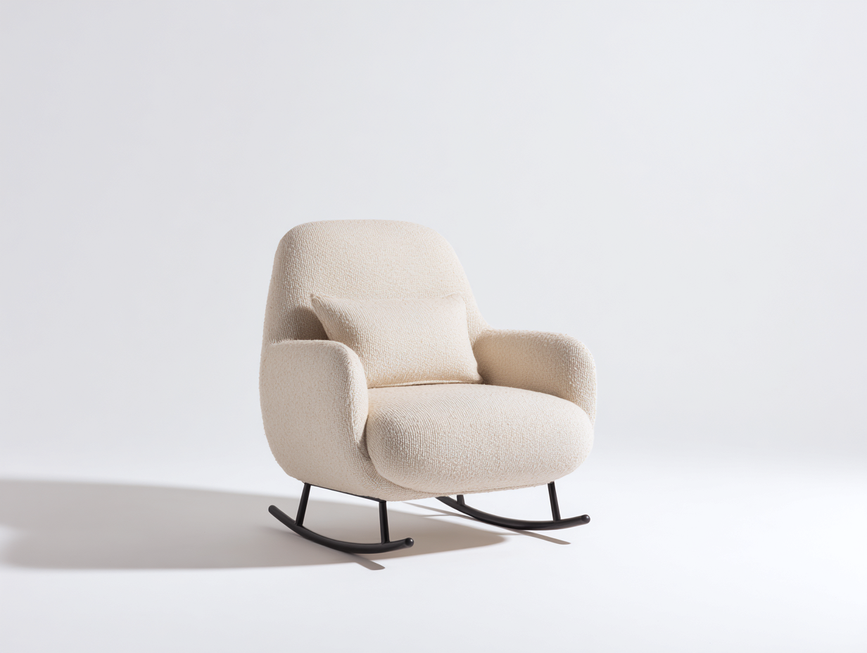 Sedia a dondolo - tessuto bouclé-metallo - 80x72x84 cm - bianco crema-nero - moderno-Rivoramahaus
