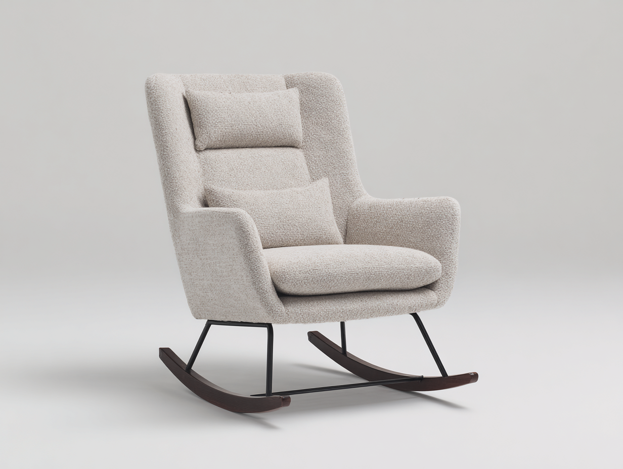 Sedia a dondolo - tessuto bouclé-metallo-legno - 91x80x105 cm - beige-nero-marrone - moderno-Rivoramahaus
