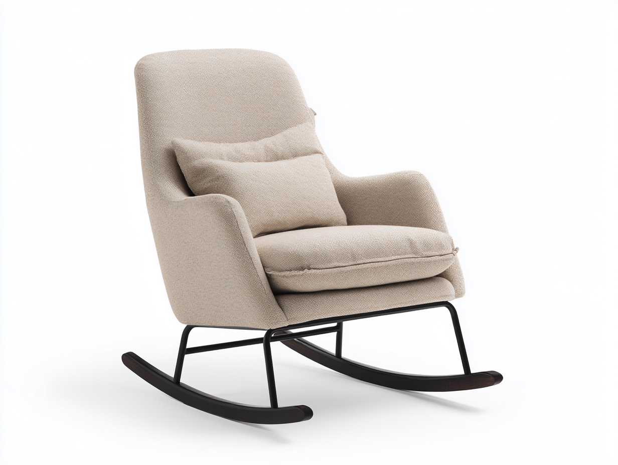 Sedia a dondolo - tessuto-metallo-legno - 92x80x104 cm - beige-nero-marrone - contemporaneo-Rivoramahaus