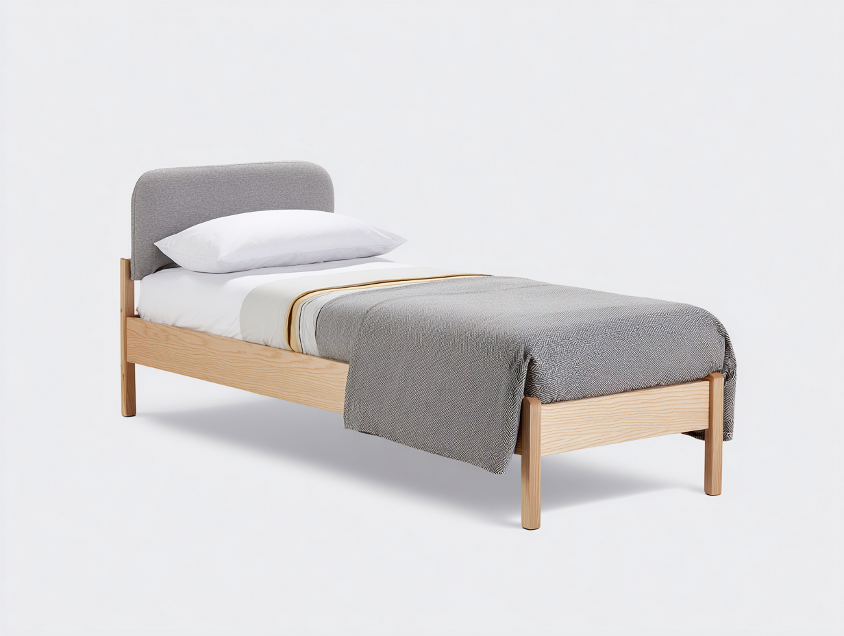 Letto singolo - Legno-Tessuto - 207x96x101 cm - Rovere-Grigio - Nordico-Rivoramahaus