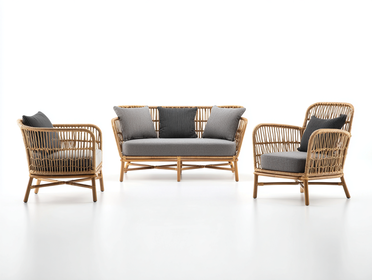 Divani da esterno - Rattan sintetico - Tessuto - 150x72x84 cm - Grigio-Naturale - Design contemporaneo-Rivoramahaus
