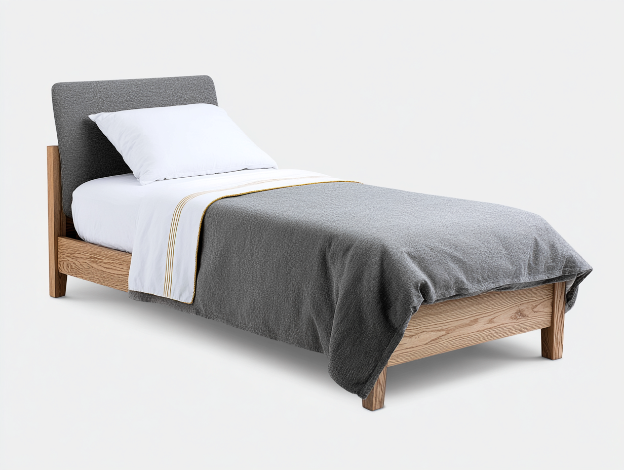 Letto singolo - Legno-Tessuto - 208x96x104 cm - Rovere-Grigio - Contemporaneo-Rivoramahaus