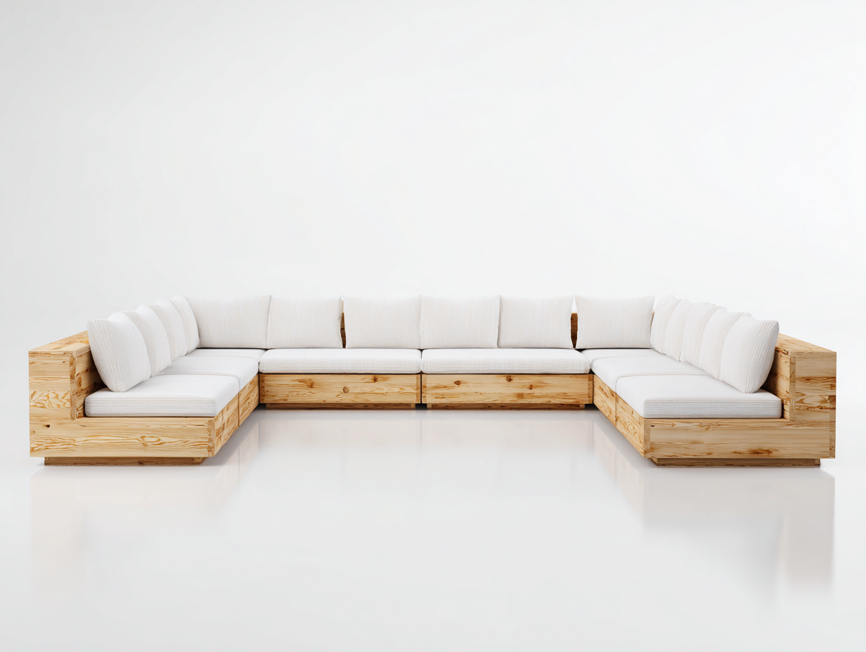 Divani da esterno - Legno-Tessuto - 388x286x72 cm - Naturale-Avorio - Stile minimalista contemporaneo-Rivoramahaus