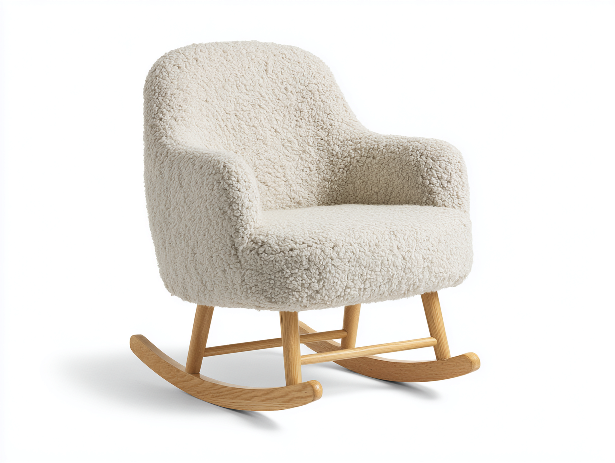 Sedia a dondolo - tessuto bouclé-legno - 85x72x89 cm - bianco crema-marrone - nordico-Rivoramahaus