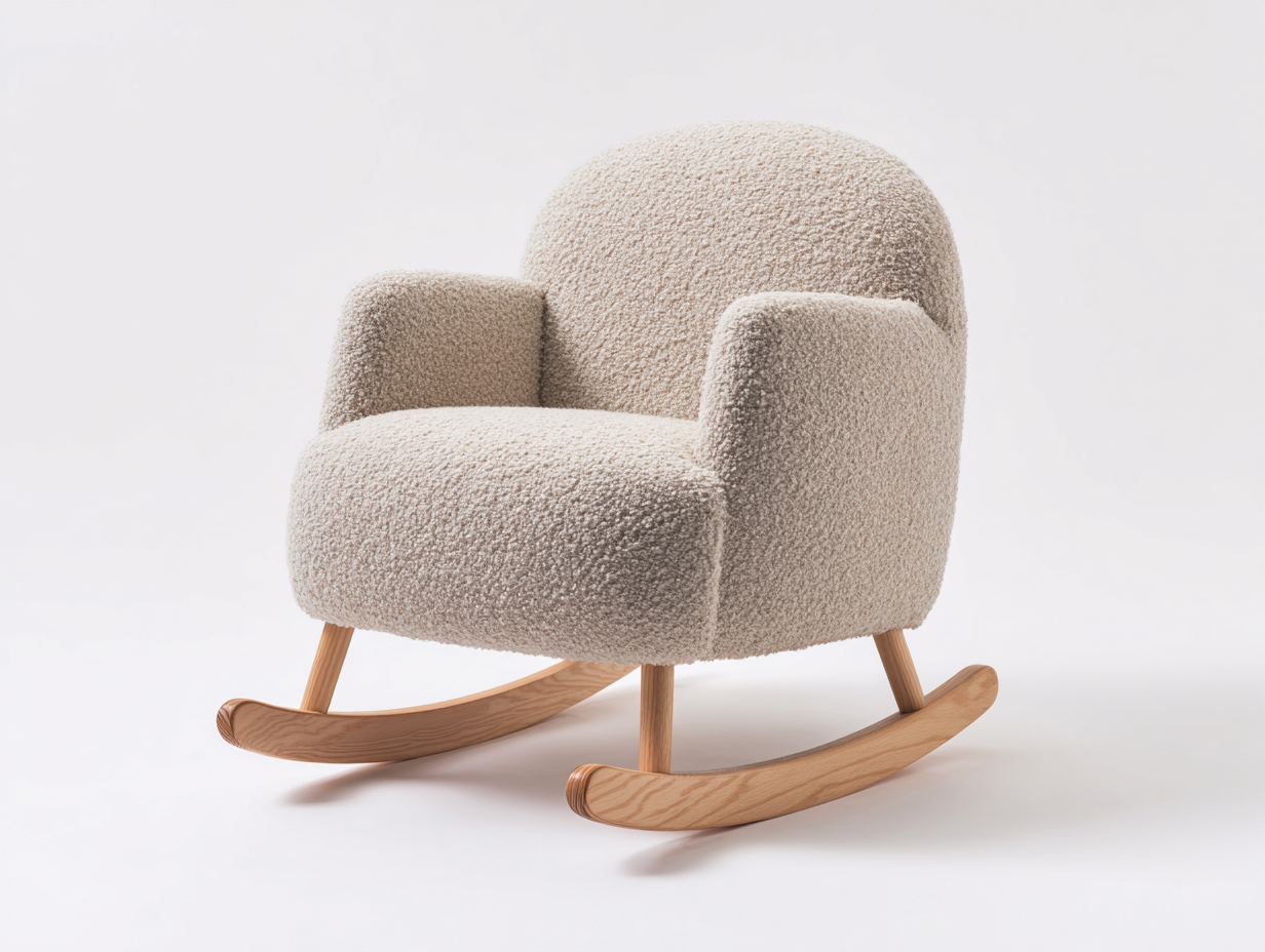 Sedia a dondolo - tessuto bouclé-legno - 84x73x88 cm - beige-marrone - nordico-Rivoramahaus