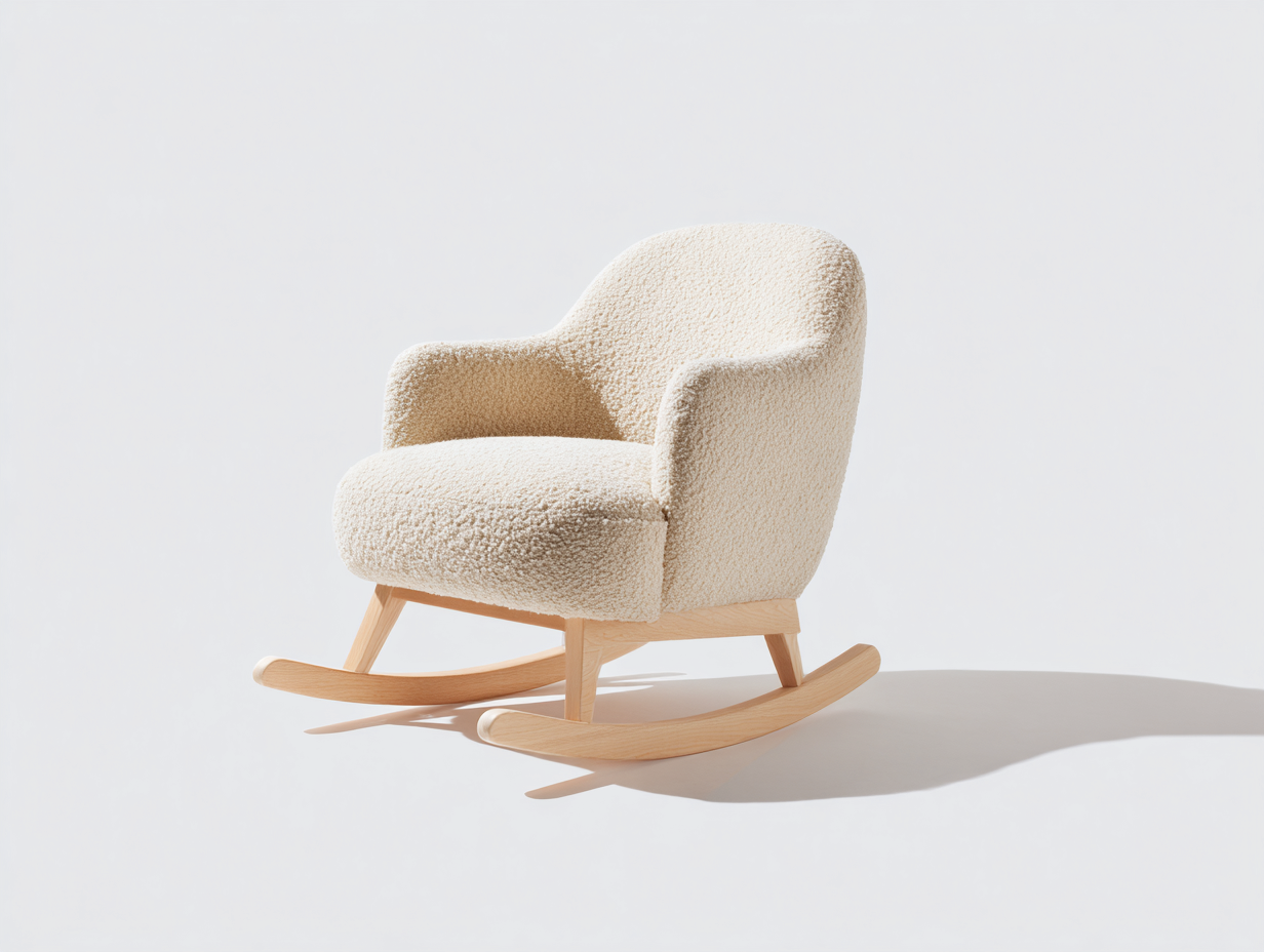 Sedia a dondolo - tessuto bouclé-legno - 88x74x92 cm - bianco crema - moderno-Rivoramahaus