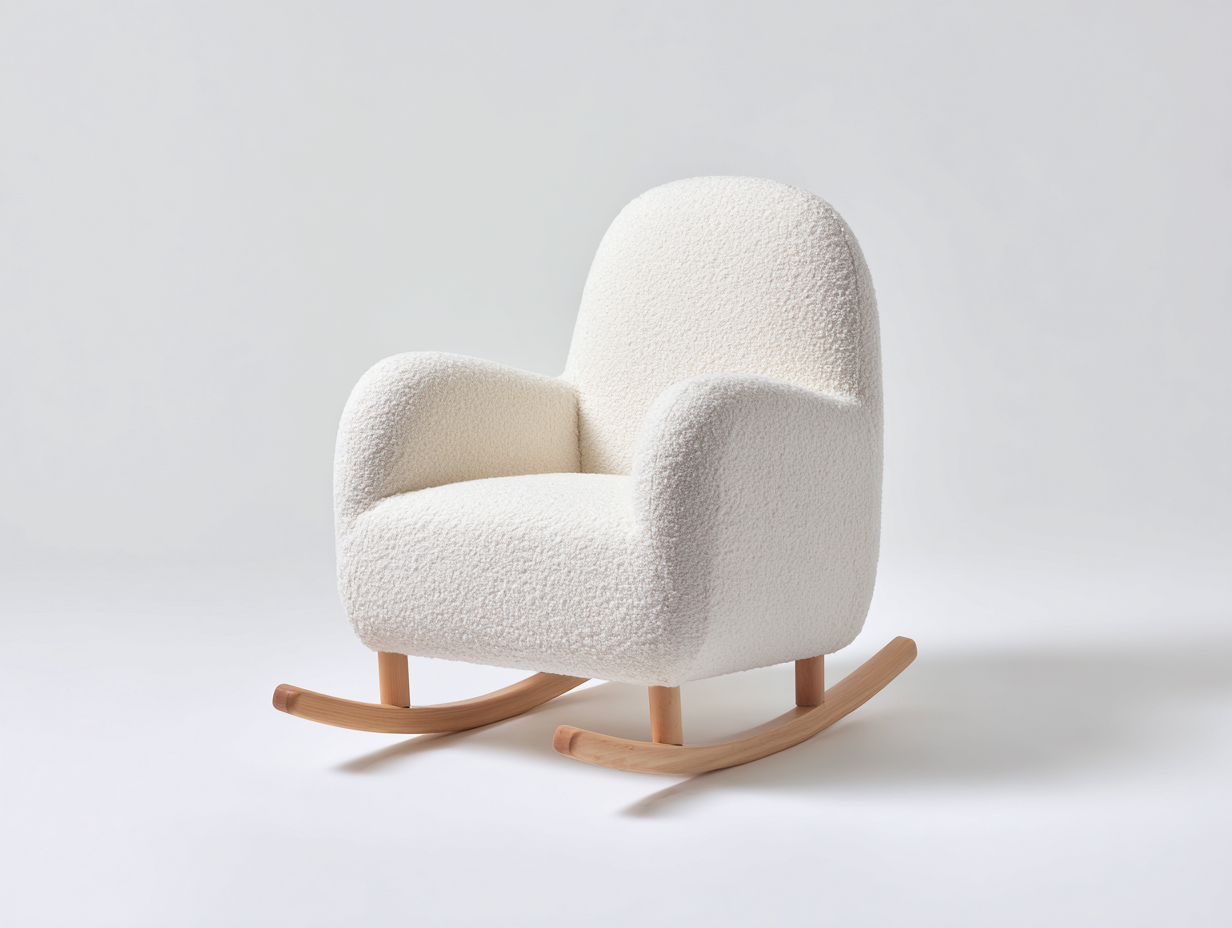 Sedia a dondolo - tessuto bouclé-legno - 82x70x86 cm - bianco crema-marrone - nordico-Rivoramahaus