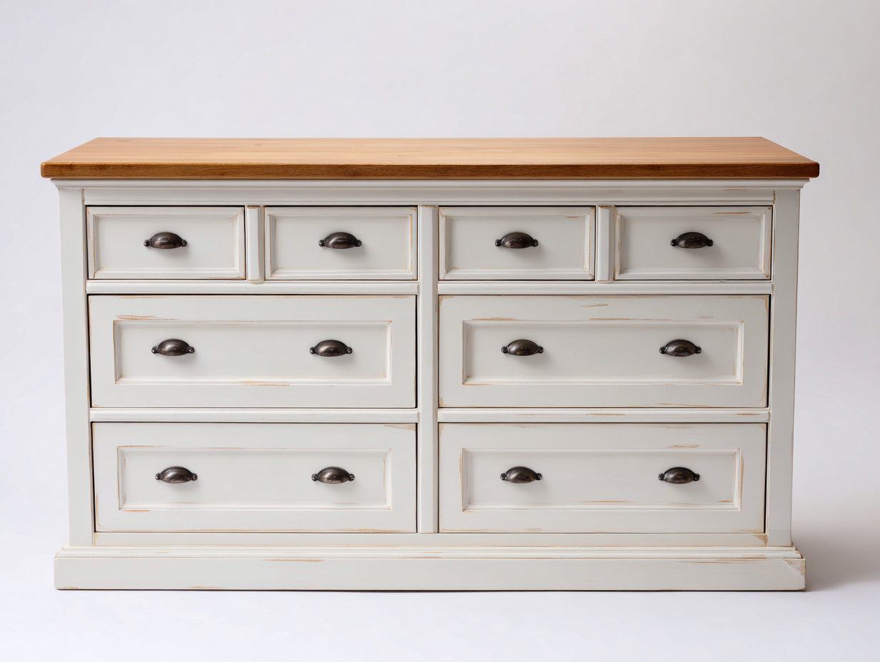Cassettiera-Legno-165x46x92 cm-bianco-marrone-stile shabby chic-Rivoramahaus