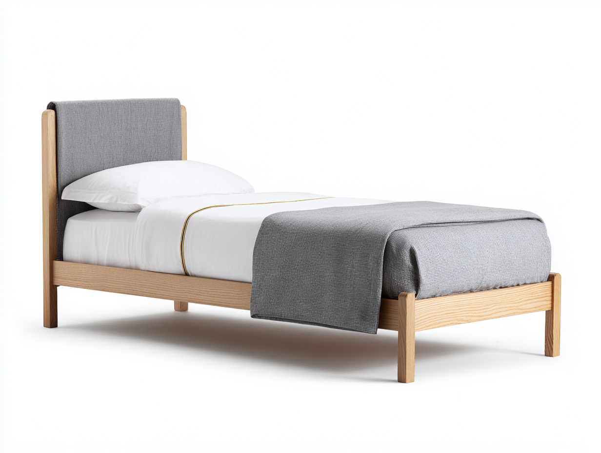 Letto singolo - Legno-Tessuto - 209x97x106 cm - Rovere-Grigio - Moderno-Rivoramahaus