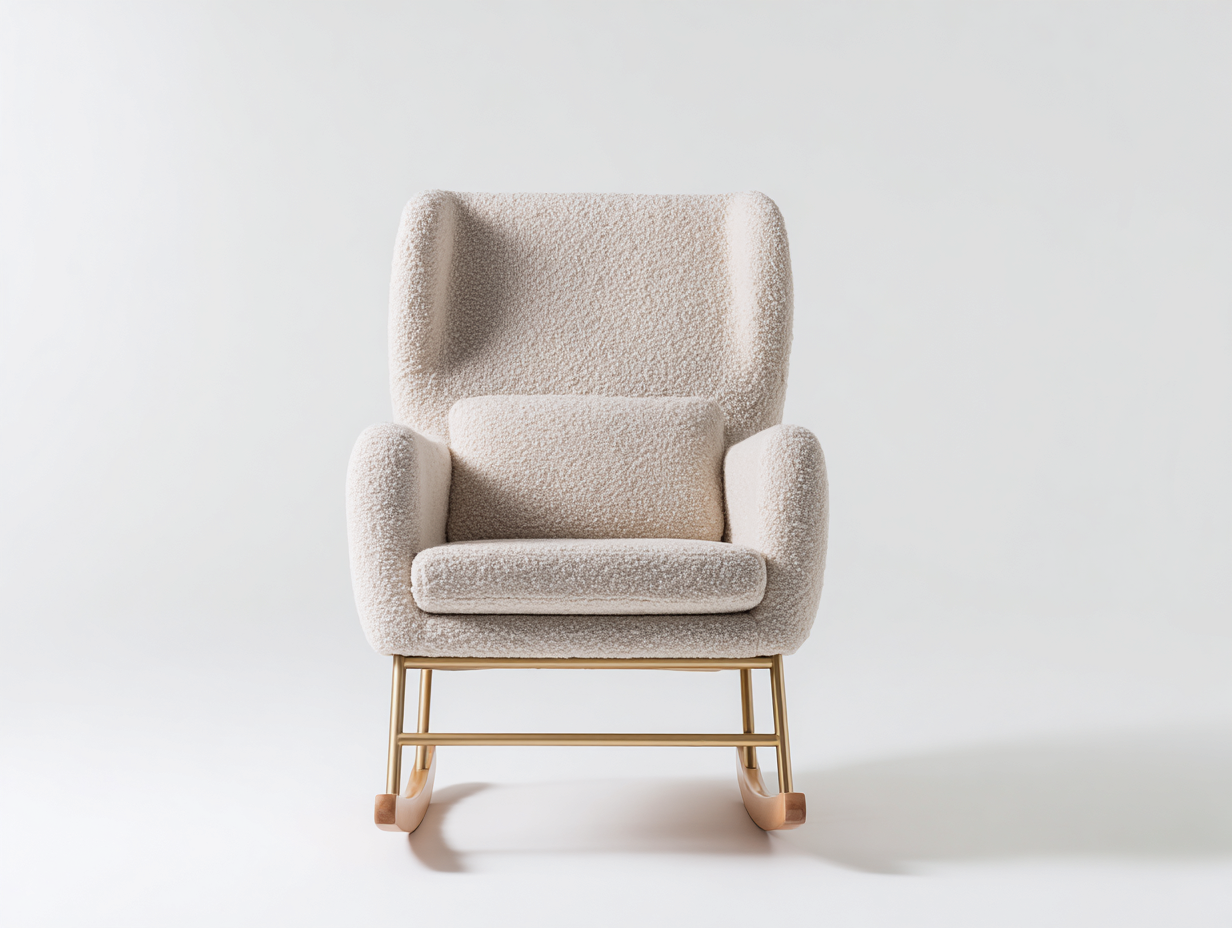 Sedia a dondolo - tessuto bouclé-metallo-legno - 87x76x102 cm - beige-oro-marrone - moderno-Rivoramahaus