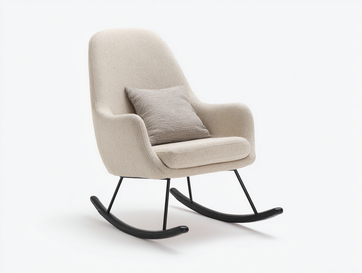 Sedia a dondolo - tessuto-metallo-legno - 88x77x103 cm - beige-nero - contemporaneo-Rivoramahaus